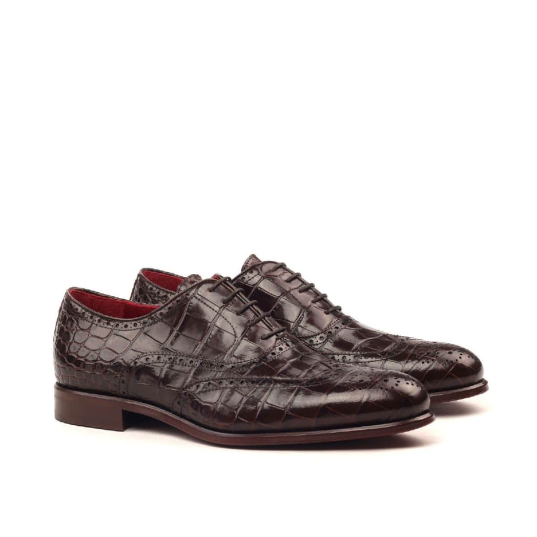 Richelieu fleuri en cuir croco marron foncé - Chaussures