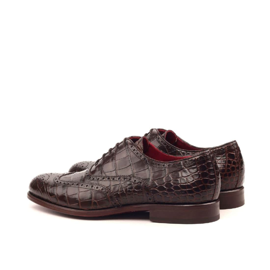 Richelieu fleuri en cuir croco marron foncé - Chaussures
