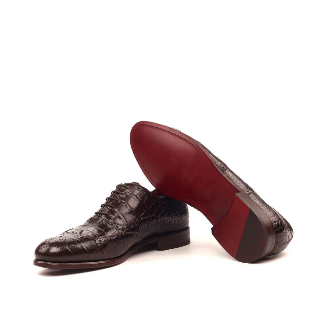 Richelieu fleuri en cuir croco marron foncé - Chaussures