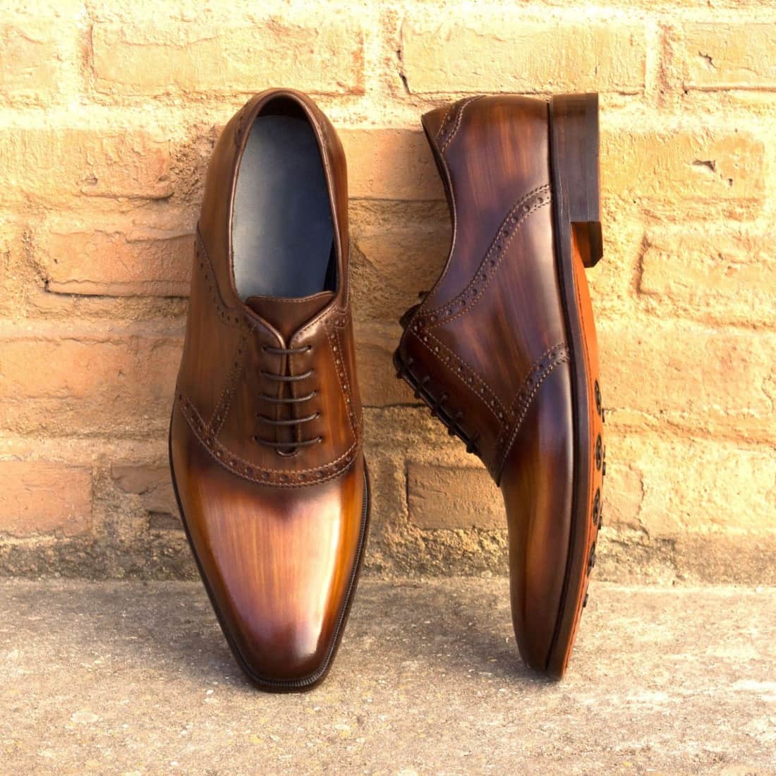 Richelieu Saddle en cuir patiné cognac - Chaussures