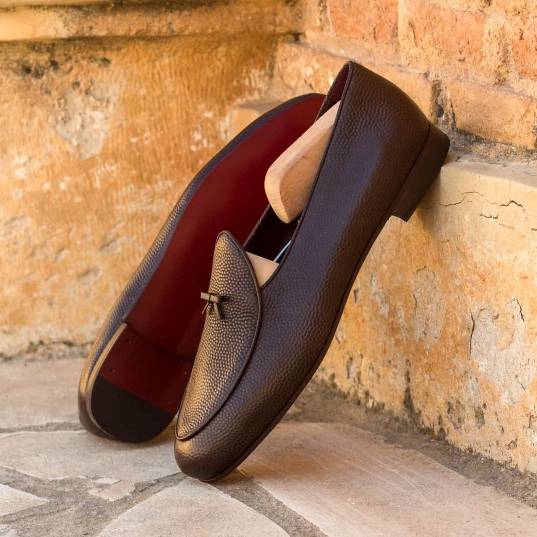 Mocassin Belge en cuir grainé marron foncé - Chaussures