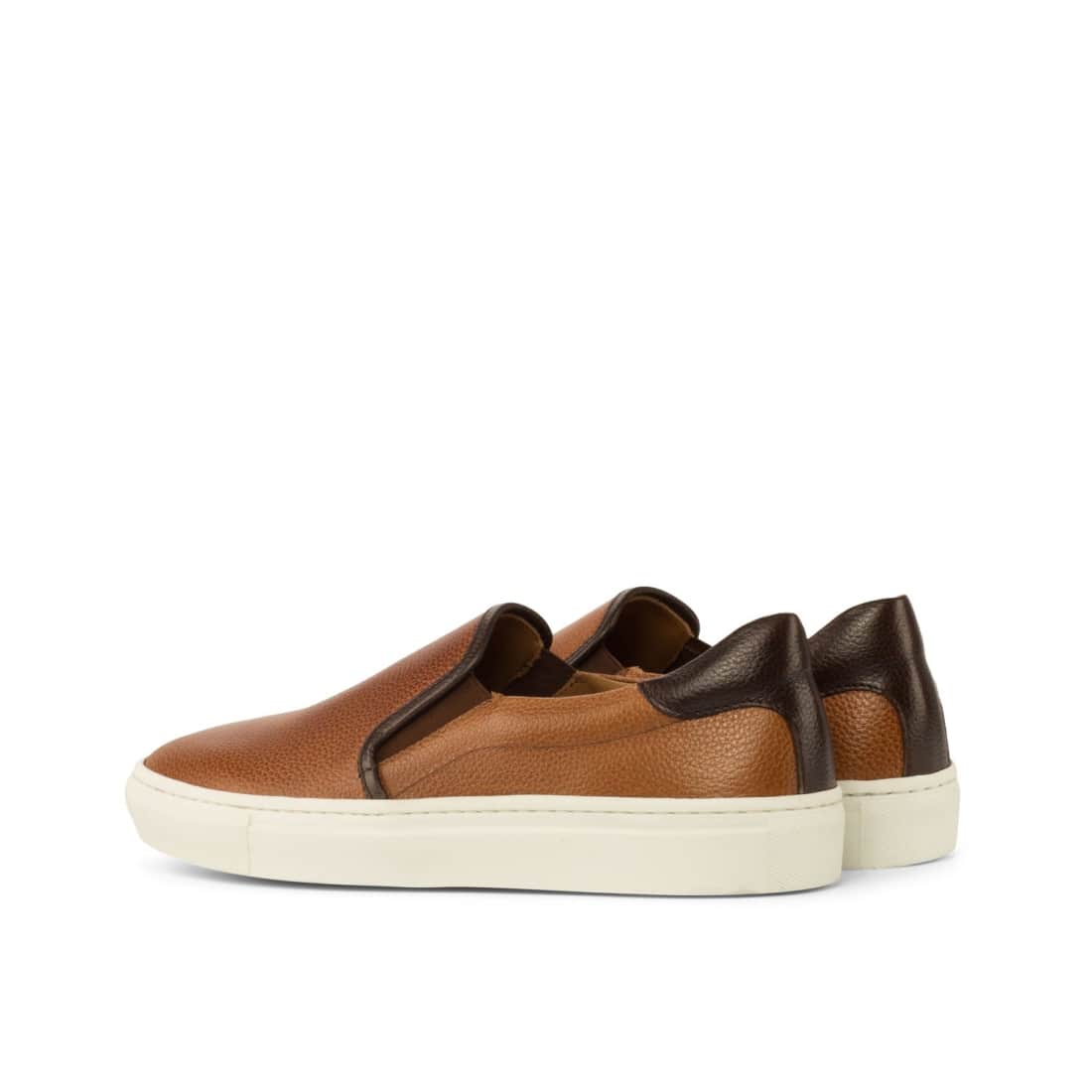 Sneakers Slip On en cuir grainé marron clair - Semelles