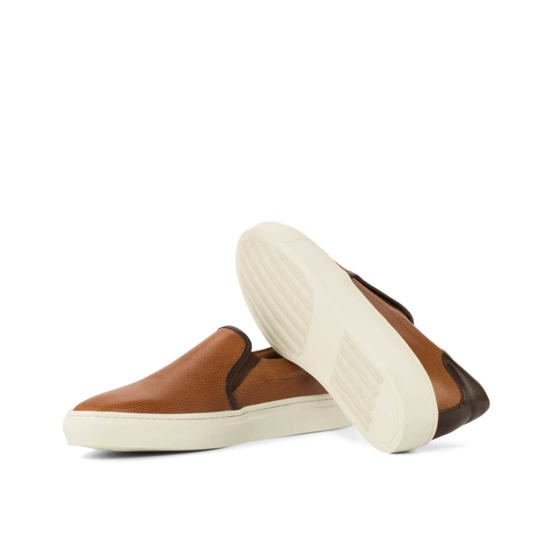 Sneakers Slip On en cuir grainé marron clair - Semelles