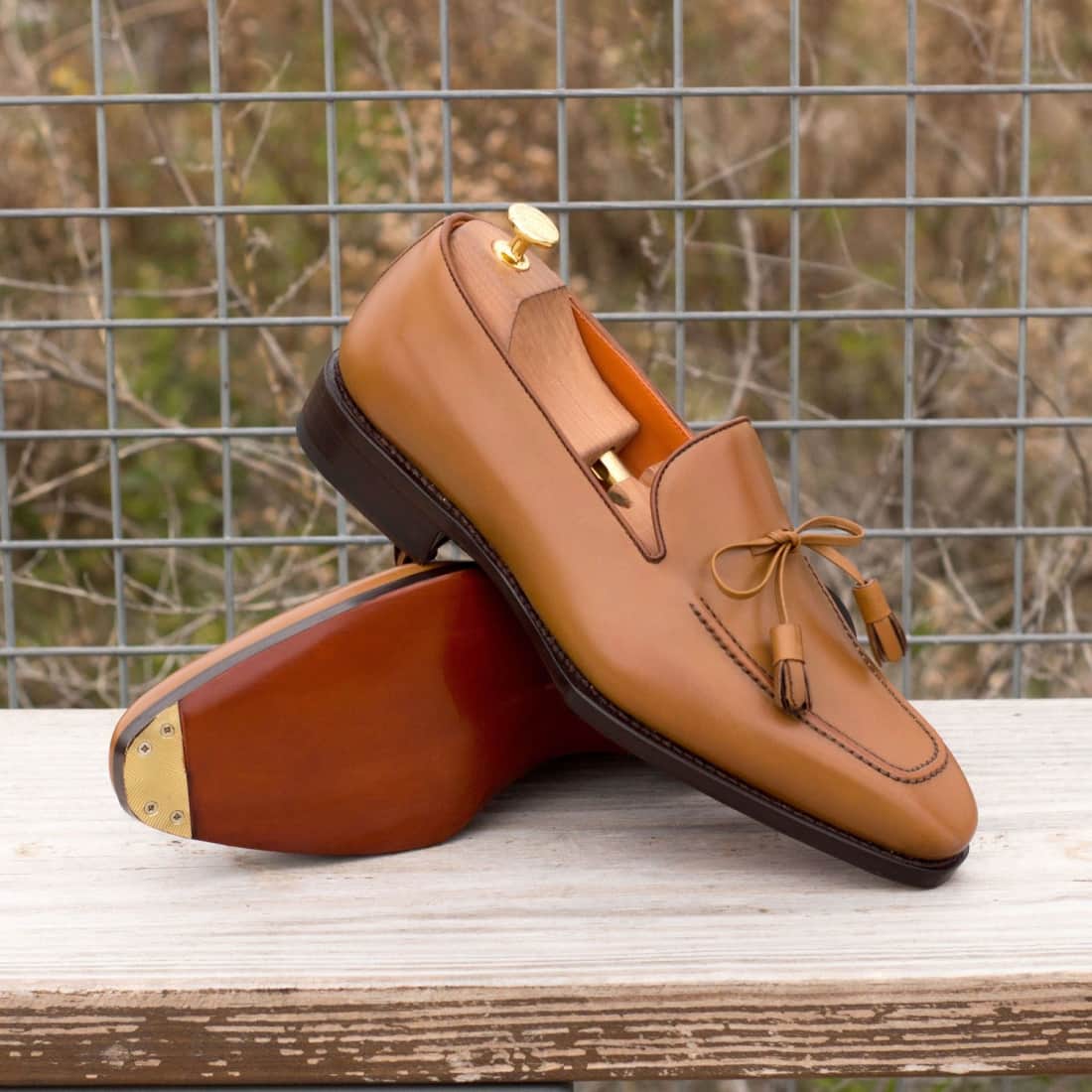 Mocassin à lacets nœud en cuir marron clair - Chaussures