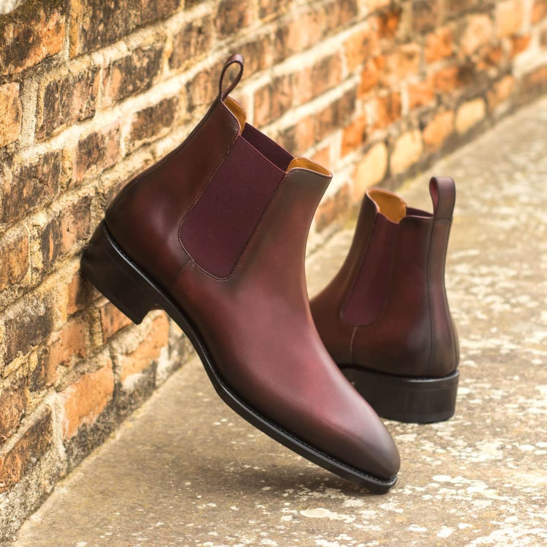 Cheslea Boots en cuir patiné bordeaux - Chaussures