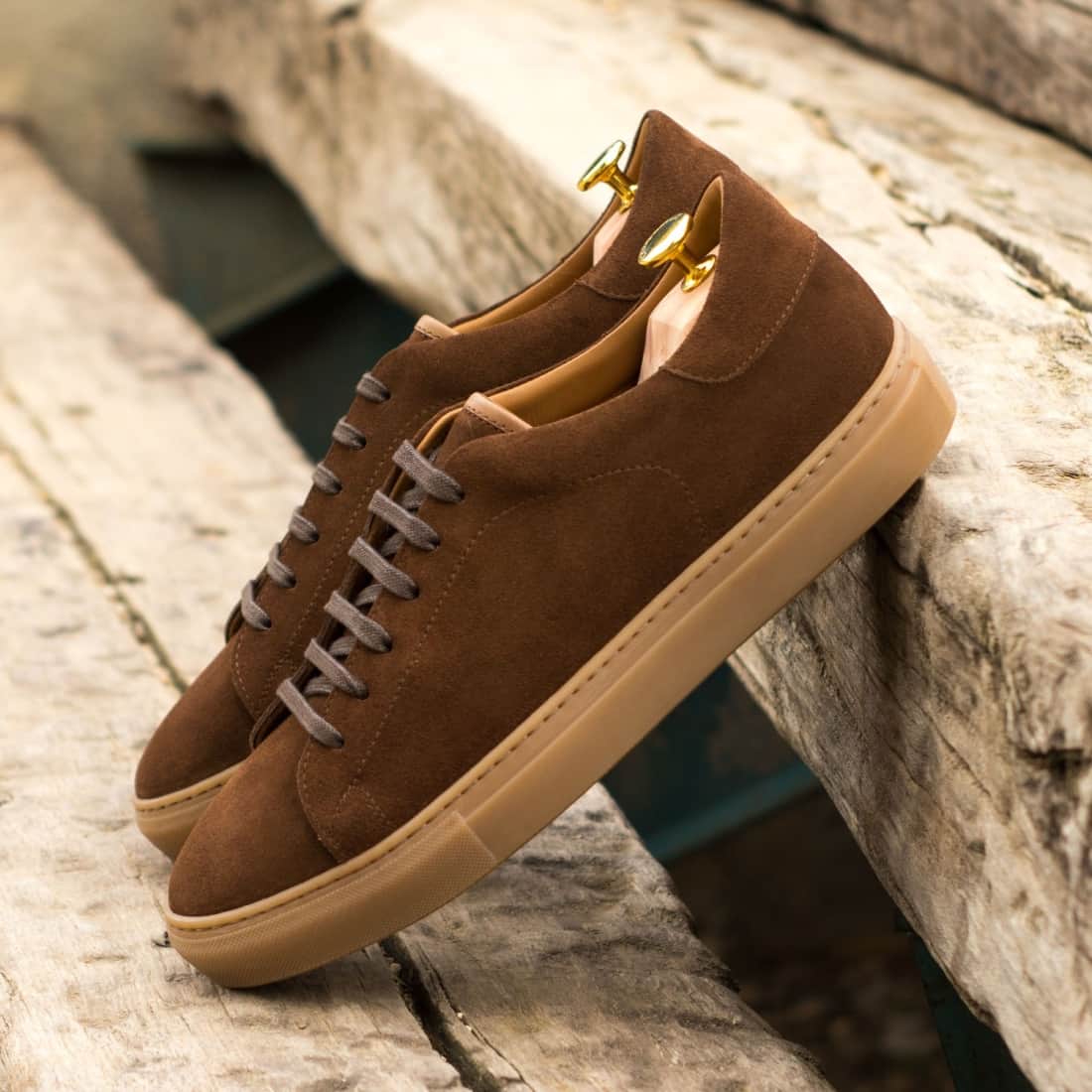 Sneakers Jersey en daim marron - Semelles Caramel