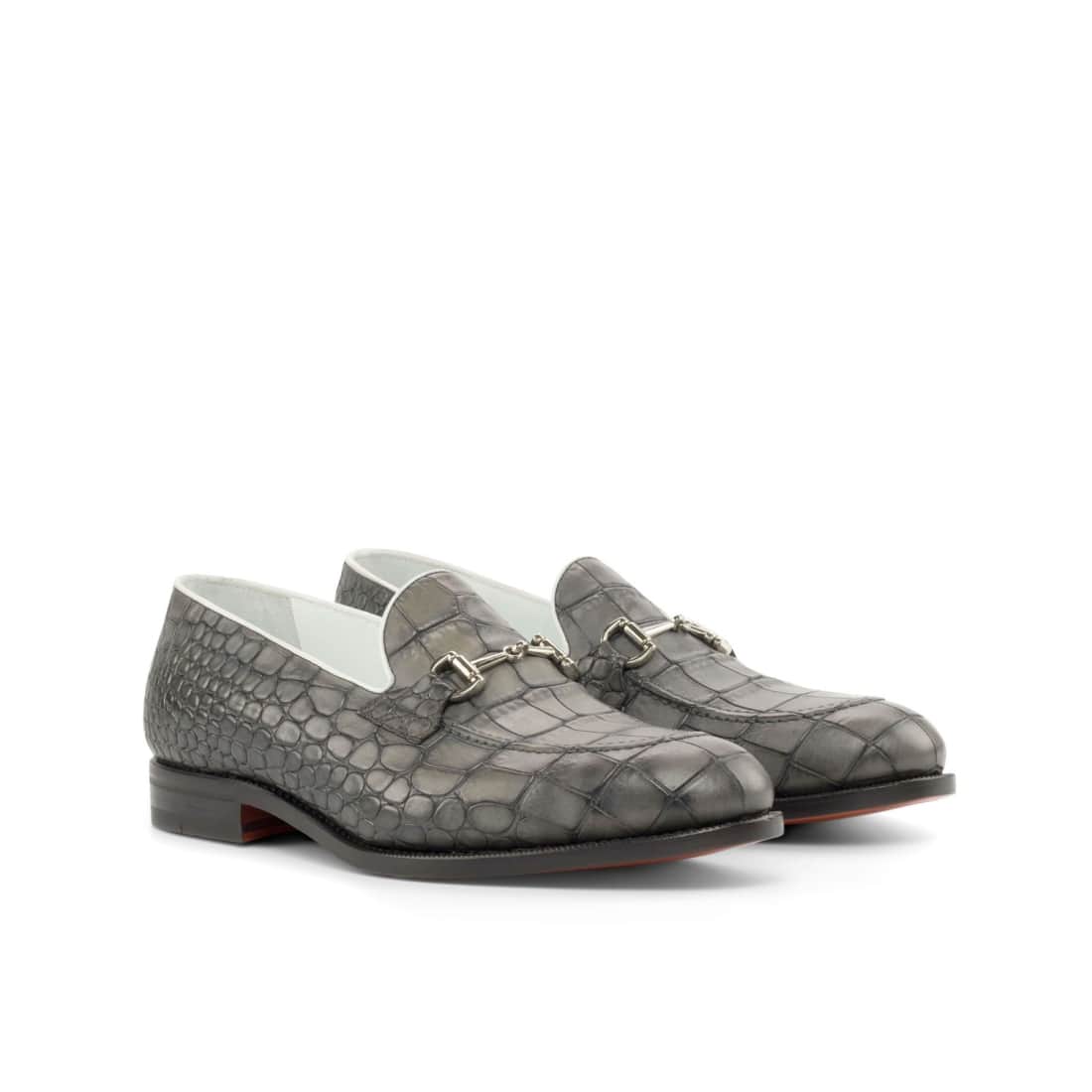 Mocassin à mors en cuir croco gris - Chaussures