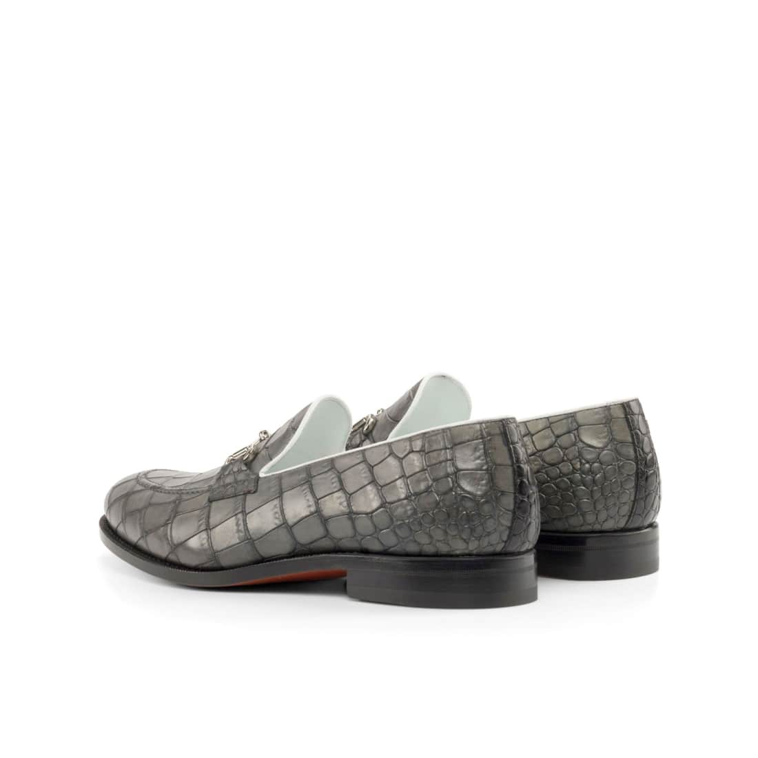 Mocassin à mors en cuir croco gris - Chaussures