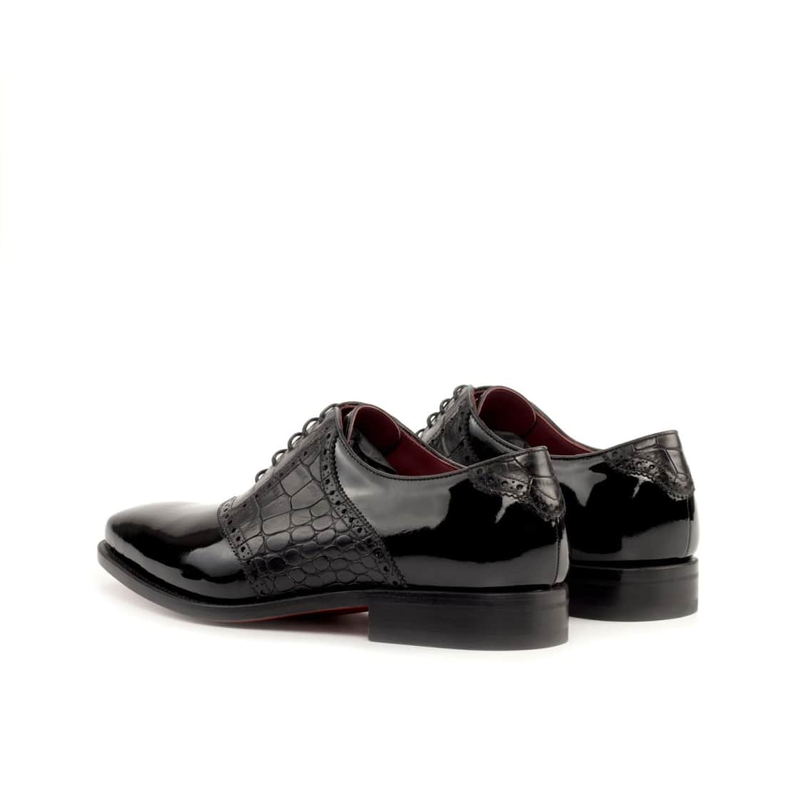 Richelieu Saddle en cuir vernis et croco noir - Chaussures