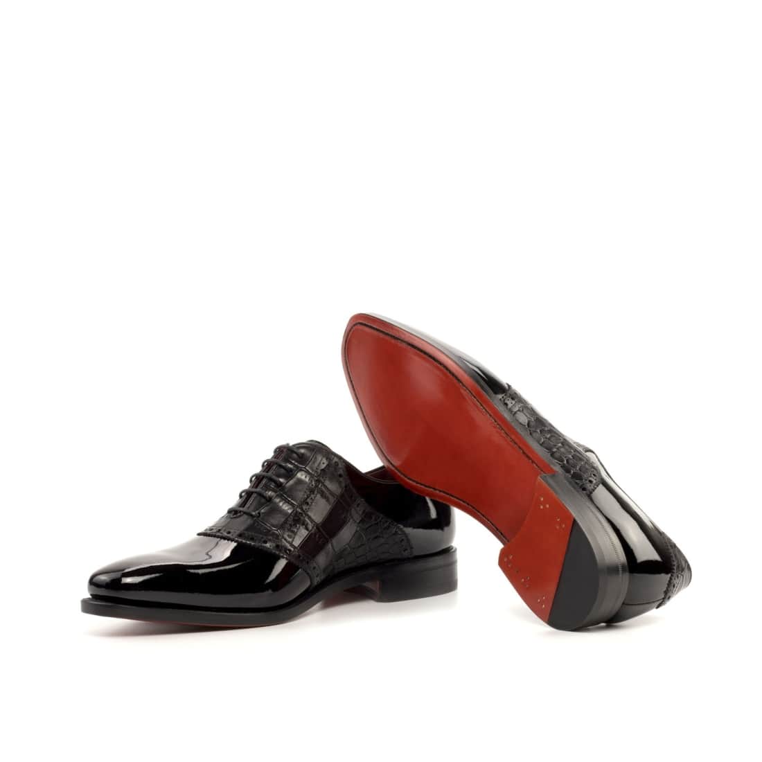Richelieu Saddle en cuir vernis et croco noir - Chaussures