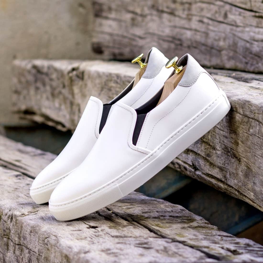 Sneakers Slip On en cuir blanc - Semelles Blanches
