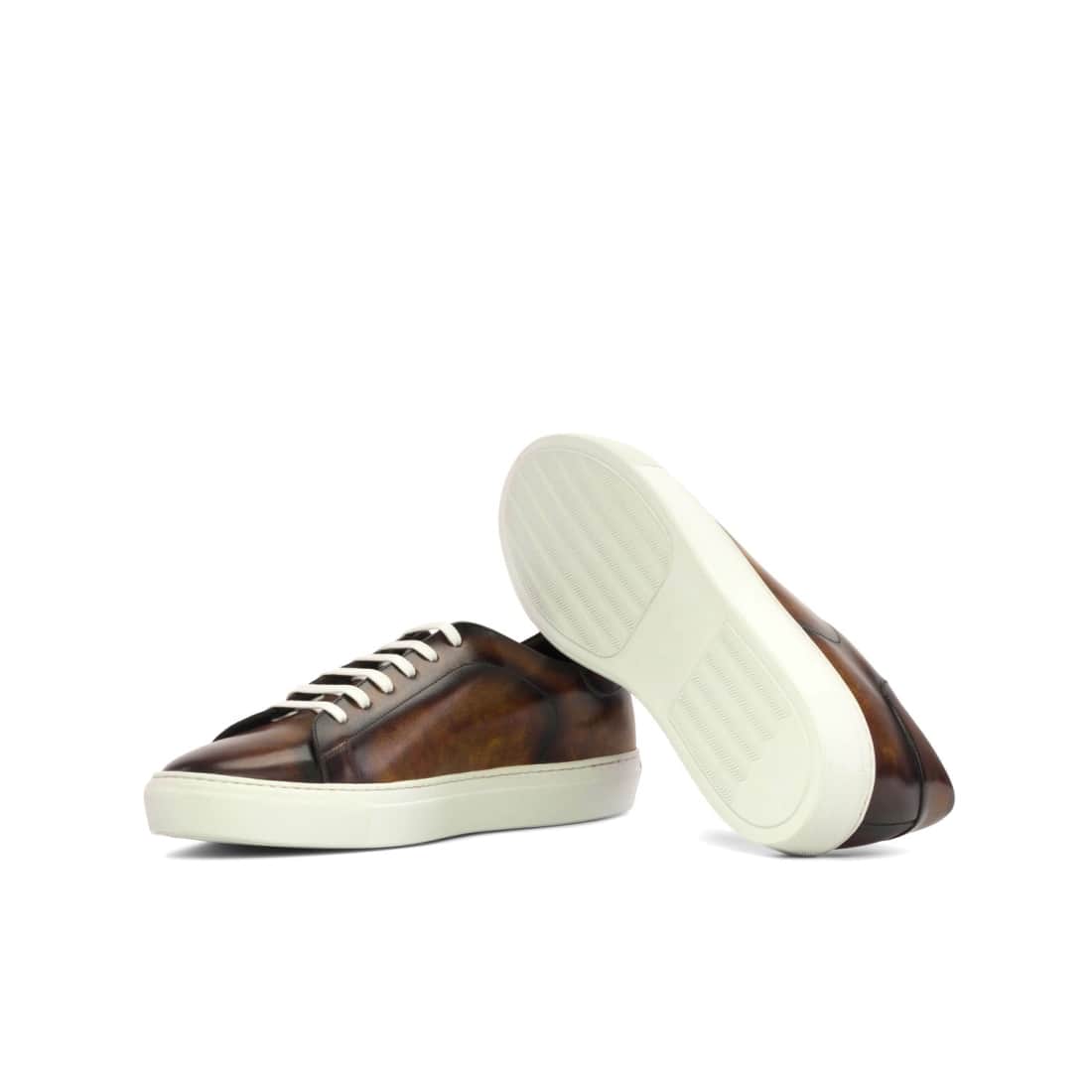 Sneakers Jersey en cuir patiné marron - Semelles Blanches