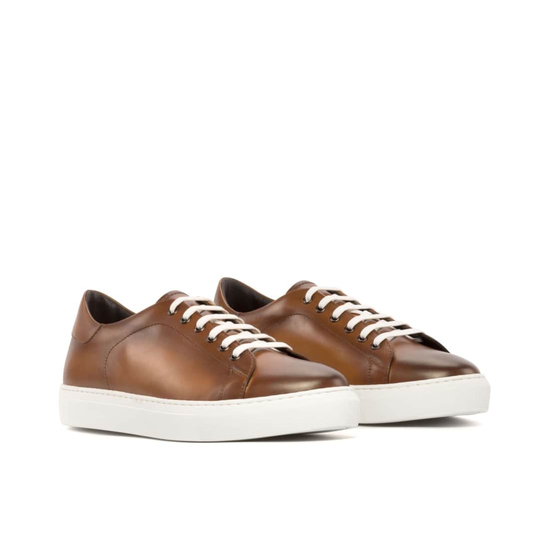 Sneakers Jersey en cuir cognac - Semelles Blanches