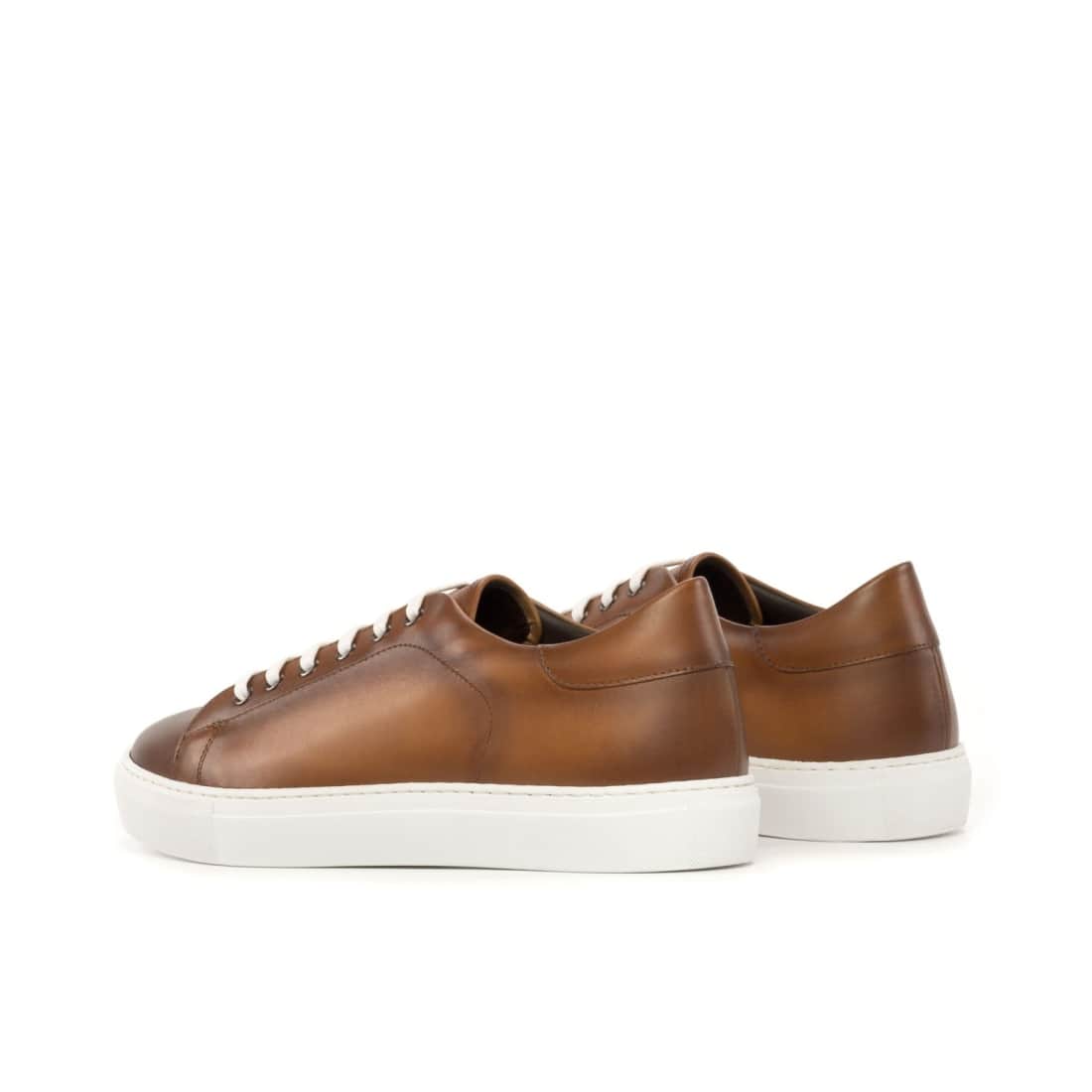 Sneakers Jersey en cuir cognac - Semelles Blanches