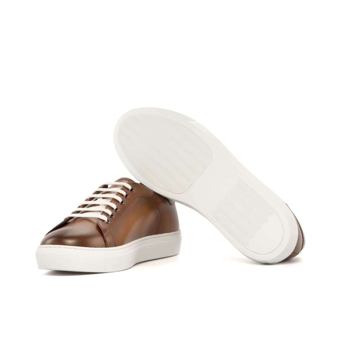 Sneakers Jersey en cuir cognac - Semelles Blanches