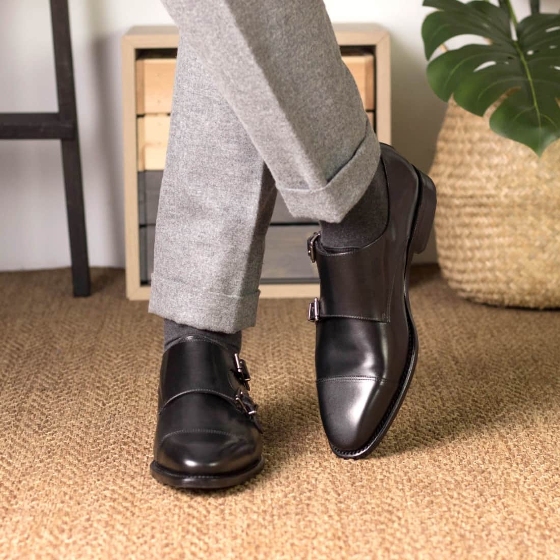 Chaussure double boucle en cuir noir - Chaussures