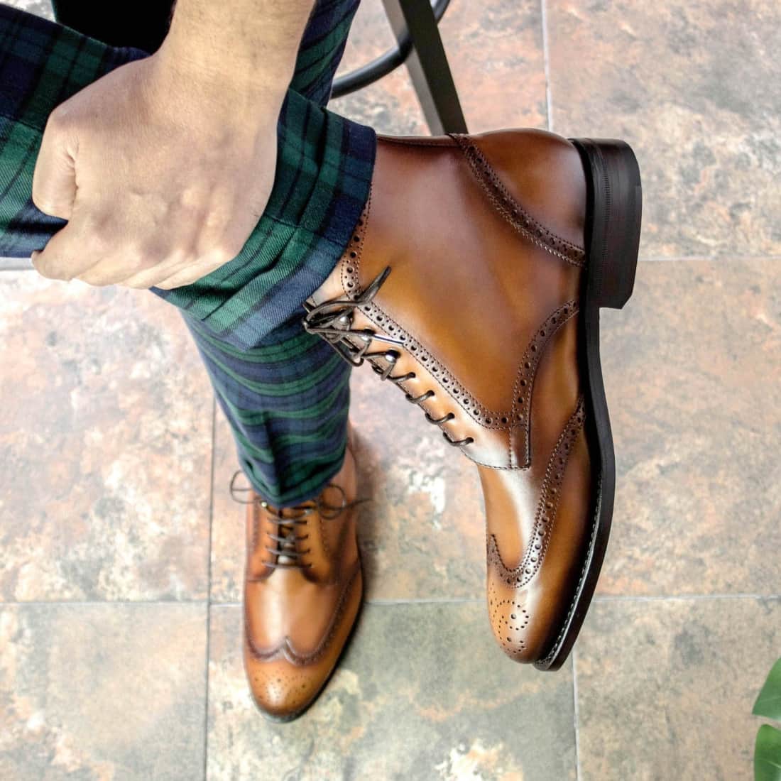 Bottines Derbies Brogue en cuir marron clair - Chaussures