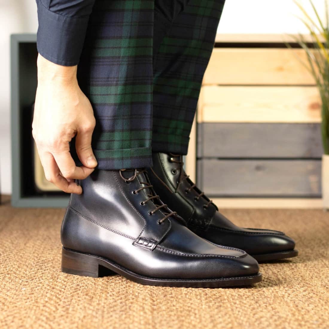 Bottines Derby Demi-Chasse en cuir bleu marine - Chaussures