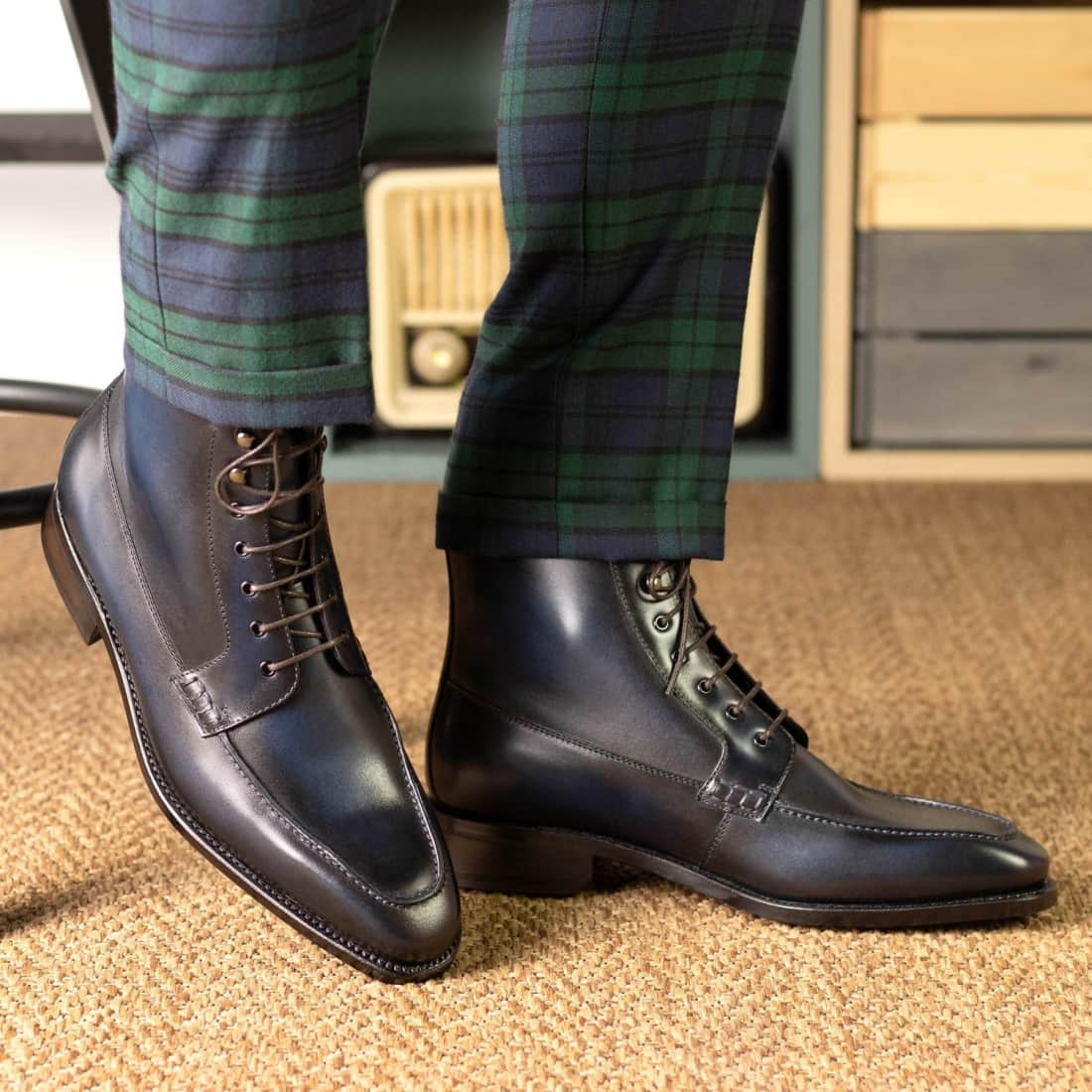 Bottines Derby Demi-Chasse en cuir bleu marine - Chaussures