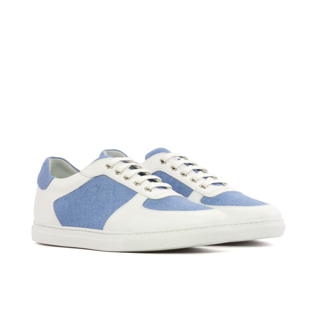 Sneakers Bumper en cuir blanc et lin bleu ciel - Semelles