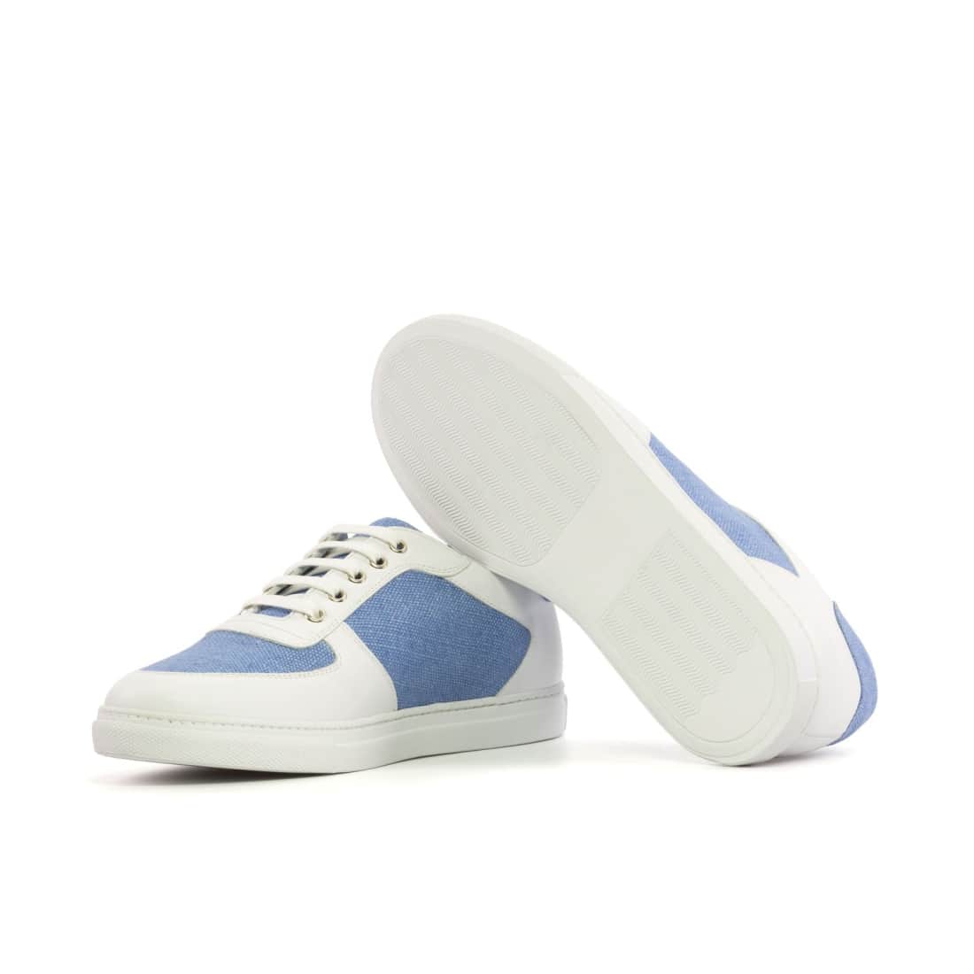 Sneakers Bumper en cuir blanc et lin bleu ciel - Semelles