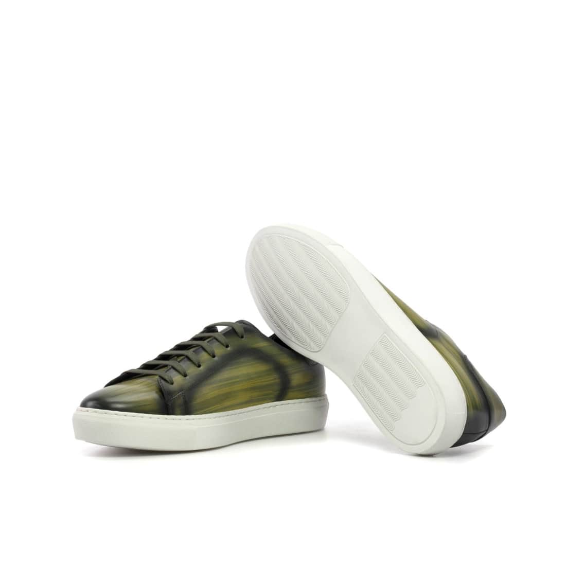 Sneakers Jersey en cuir patiné vert - Semelles Blanches