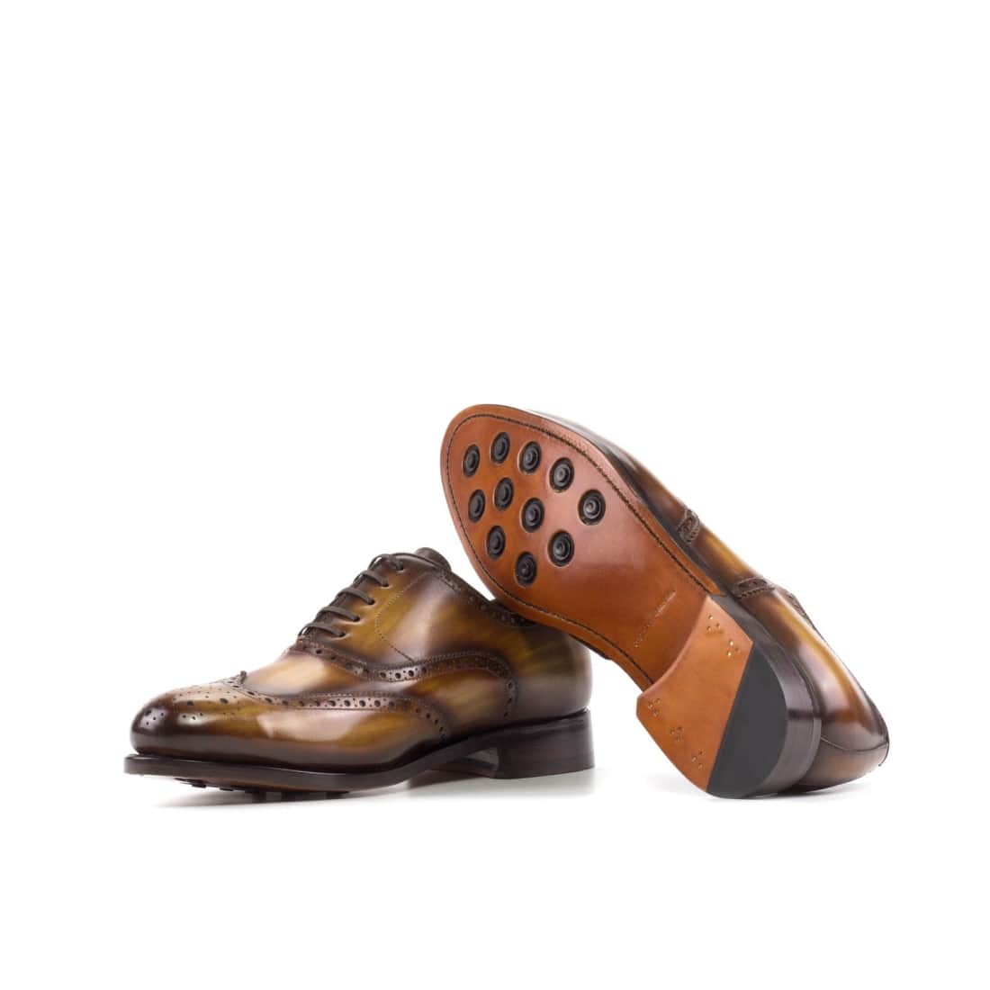 Richelieu fleuri en cuir cognac patiné - Chaussures
