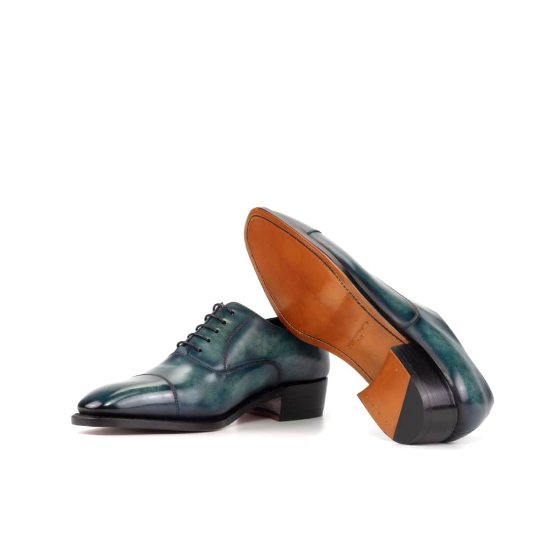 Richelieu bout droit en cuir patiné turquoise - Chaussures