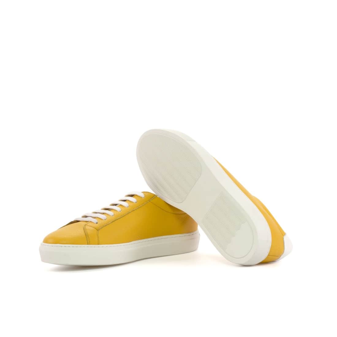 Sneakers Jersey en cuir grainé jaune - Semelles Blanches