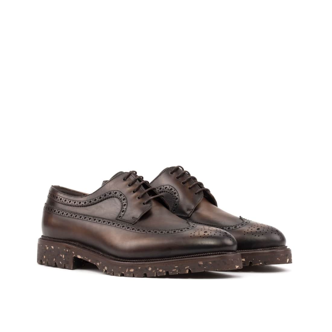 Shoe Semelle Commando Derby Brogue Cuir Patiné Marron Foncé