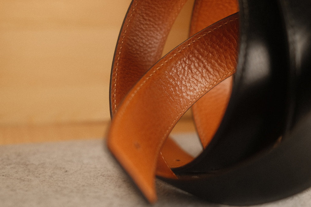 Ceinture réversible pour boucle H 32 mm – Cuir Noir / Marron Clair – vue 2