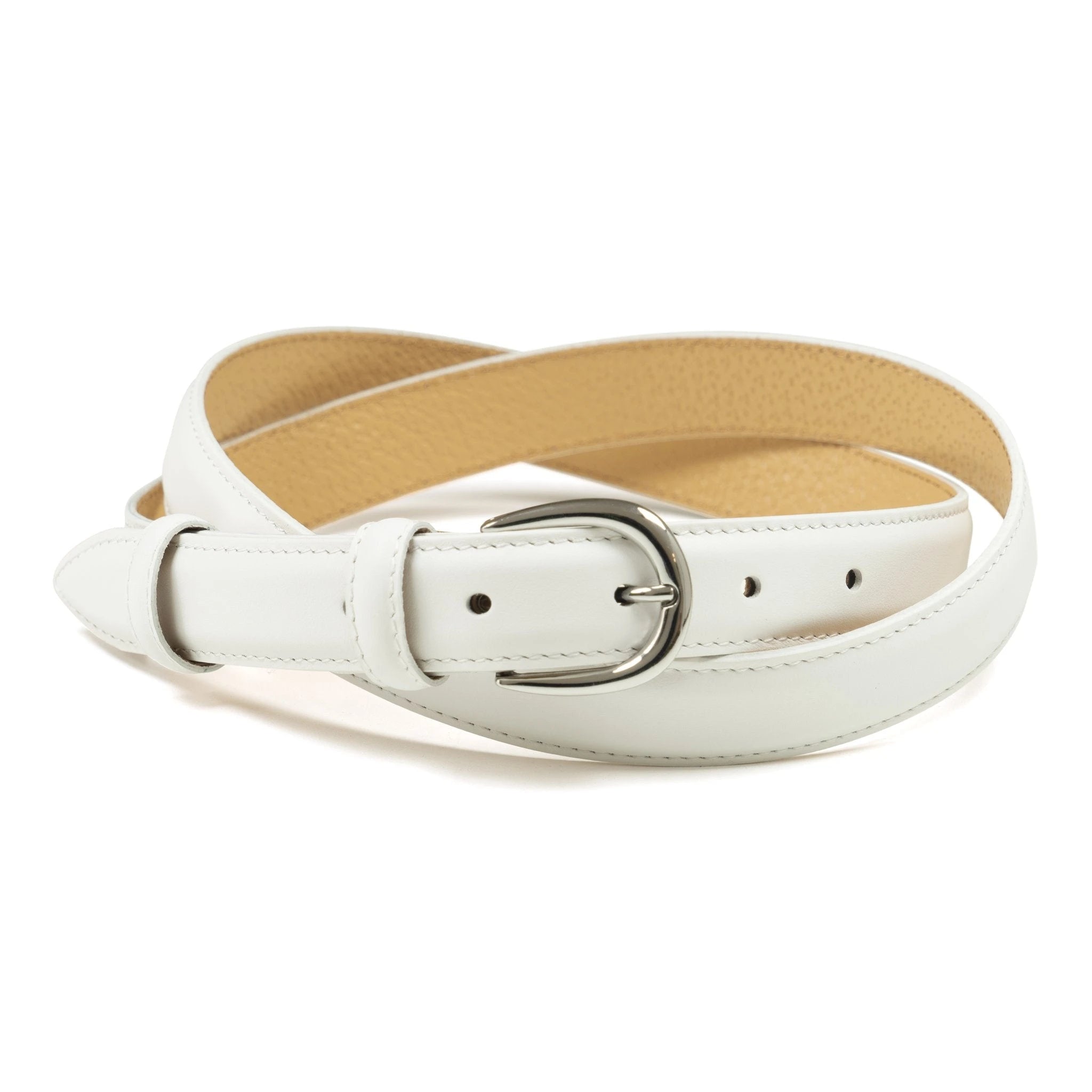 Ceinture femme cuir blanc boucle ronde fine 25 mm Norbert Bottier