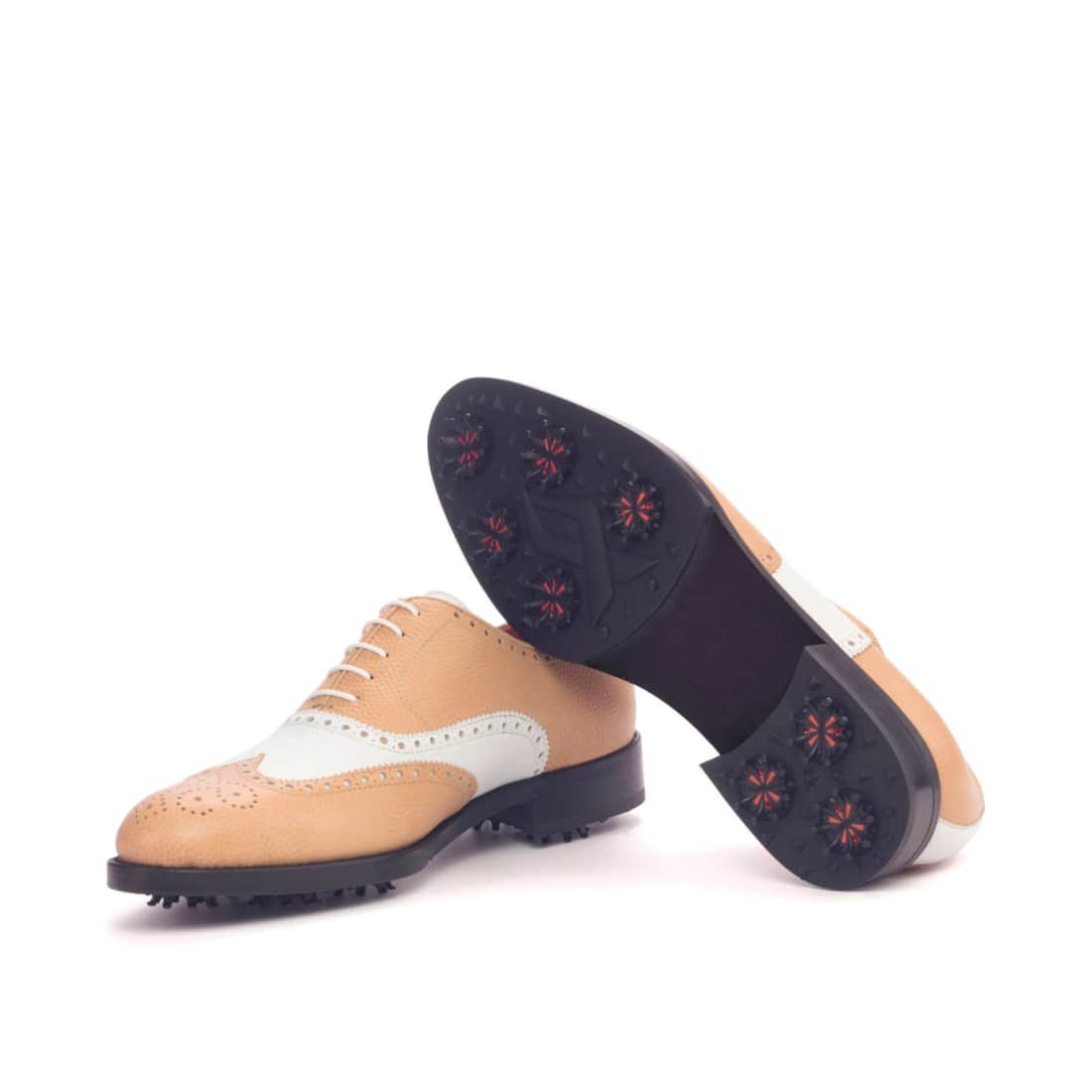Richelieu Brogue de golf en cuir grainé beige et blanc
