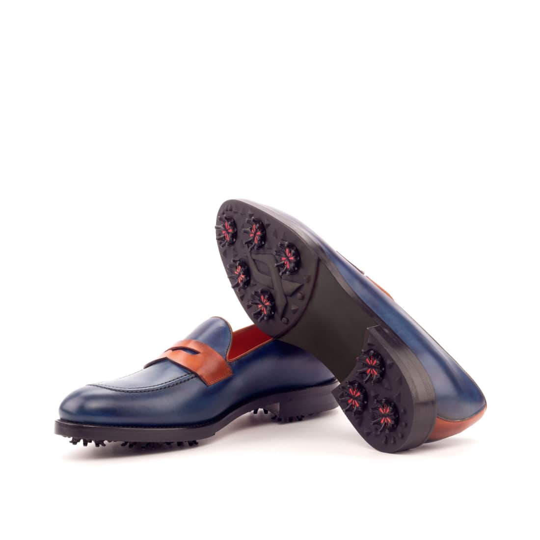 Mocassins de golf en cuir marine et cognac - Chaussures