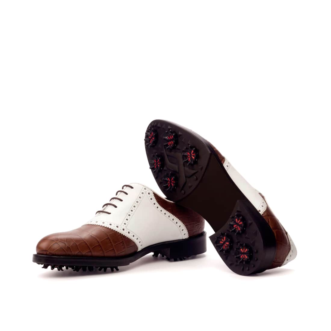 Richelieu de golf en cuir croco marron et blanc - Chaussures
