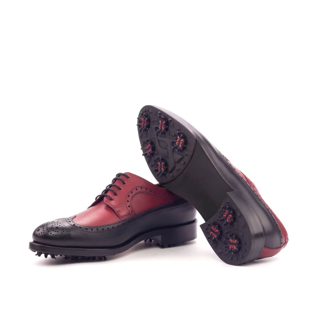 Derby Longwing de golf en cuir noir et rouge - Chaussures