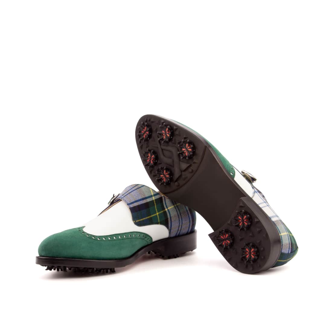 Derby à boucle de golf en daim vert et tartan - Chaussures