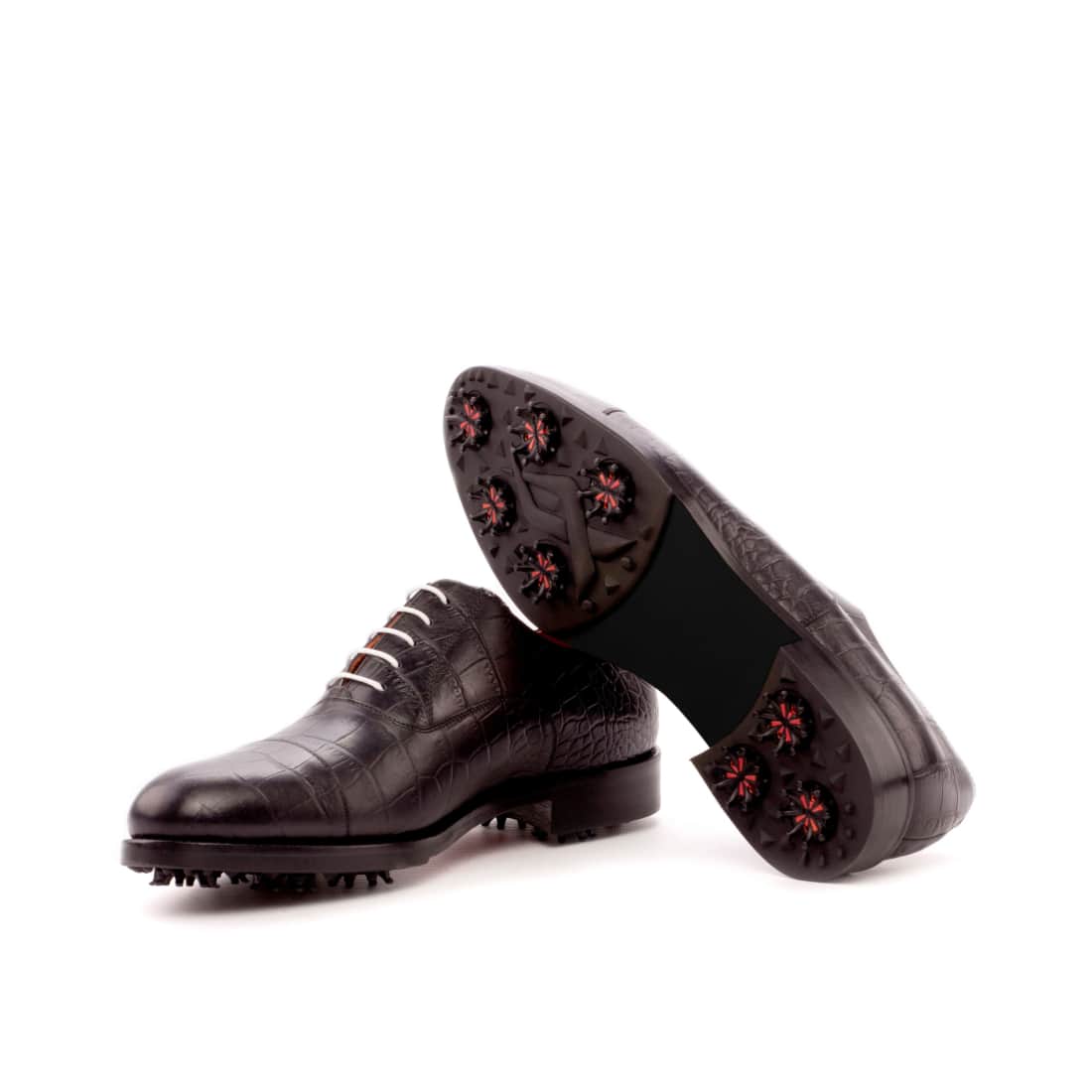 Richelieu bout droit de golf en cuir croco noir - Chaussures