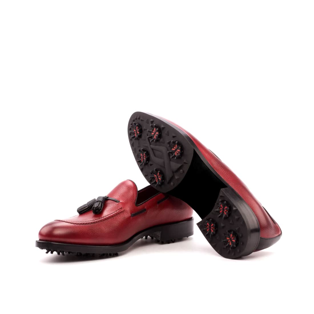 Mocassins à pampille de golf en cuir grainé rouge
