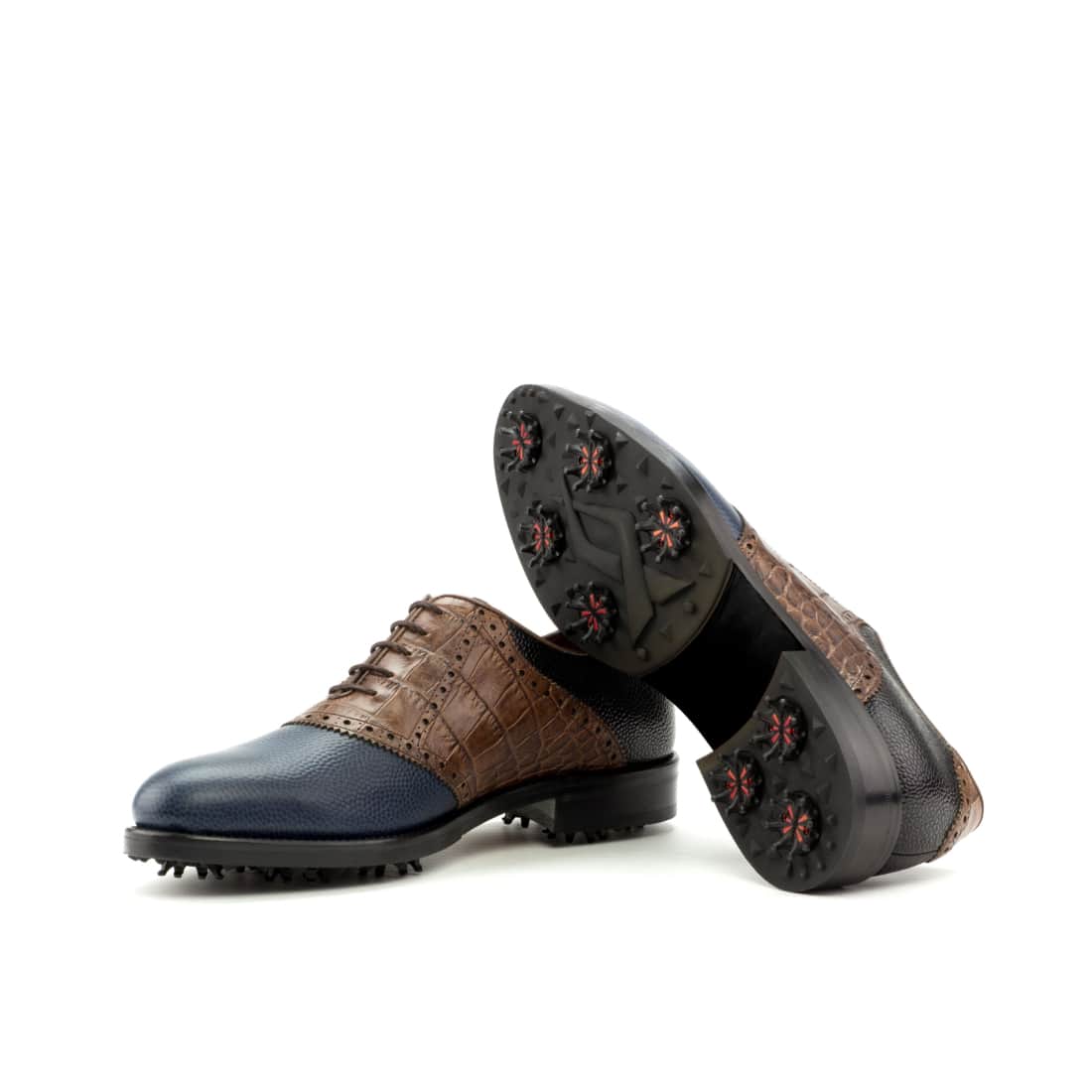 Richelieu de golf en cuir/croco bleu marron et noir