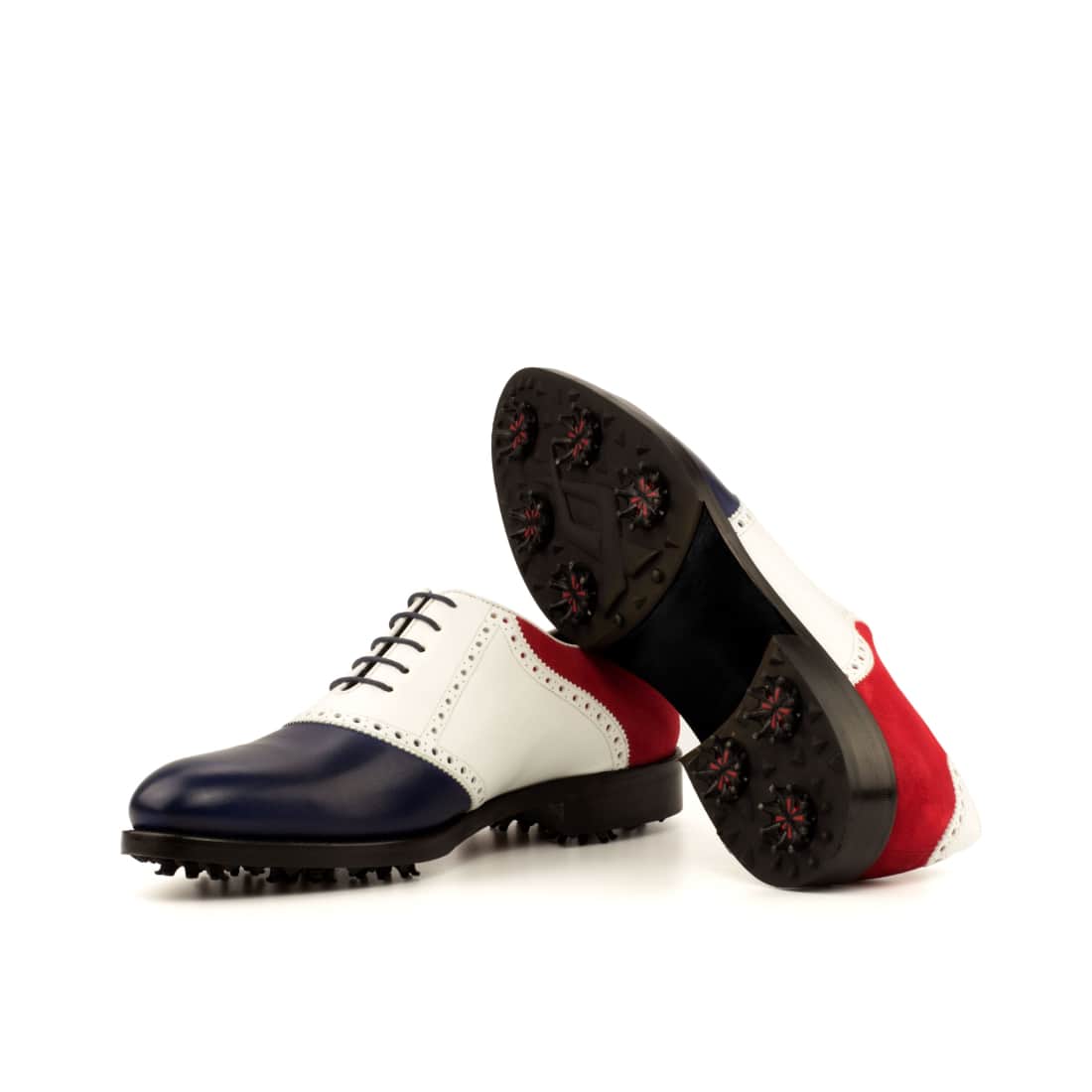 Richelieu de golf en cuir et daim bleu-blanc-rouge