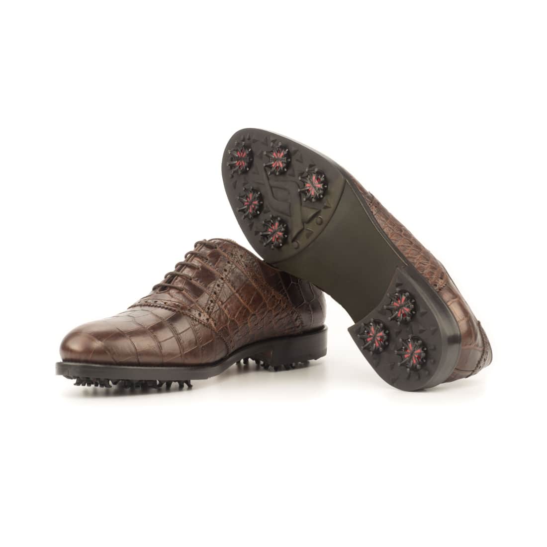 Richelieu de golf en cuir croco marron foncé - Chaussures