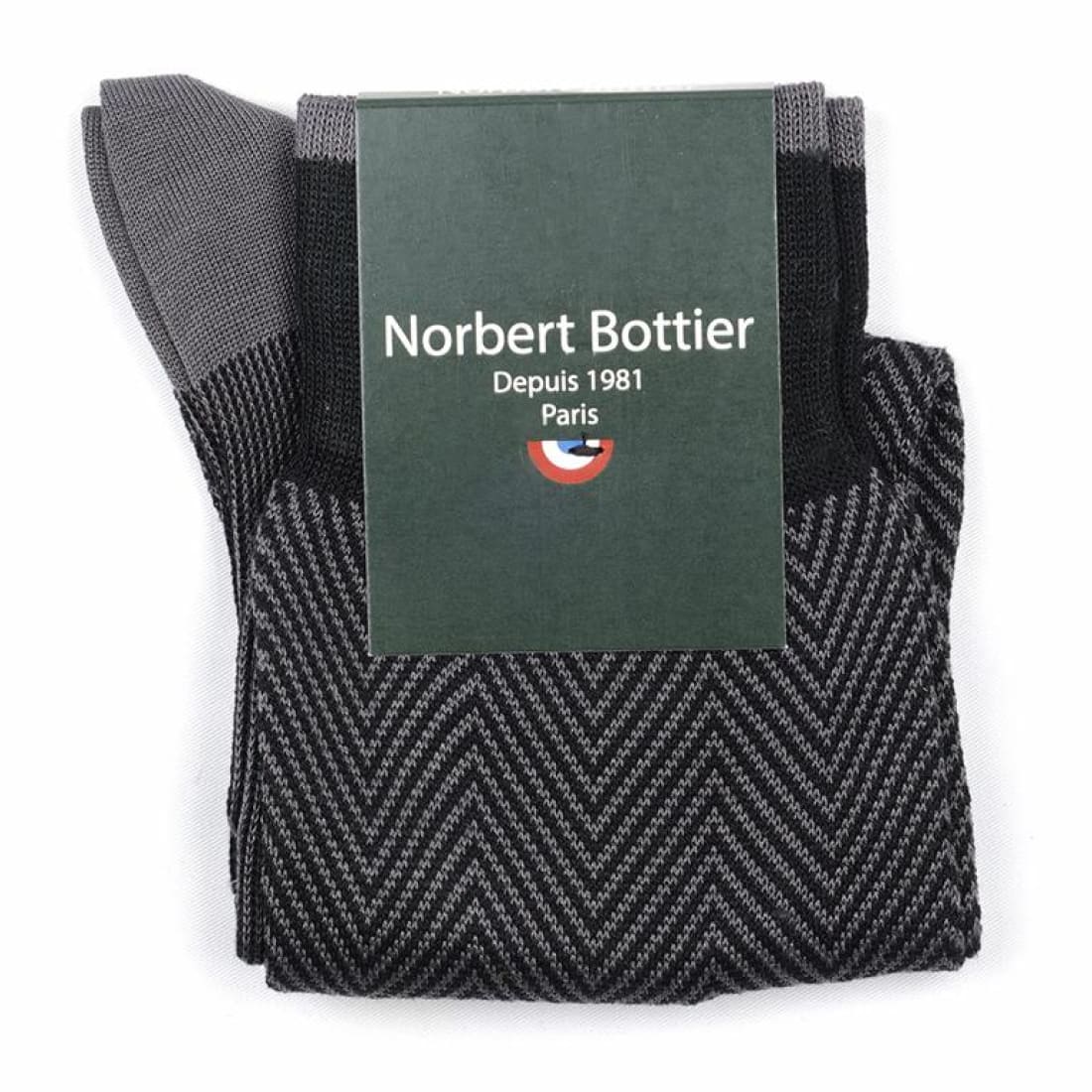 Chaussettes Chevron en fil d'Écosse Noir/Gris - Norbert Bottier