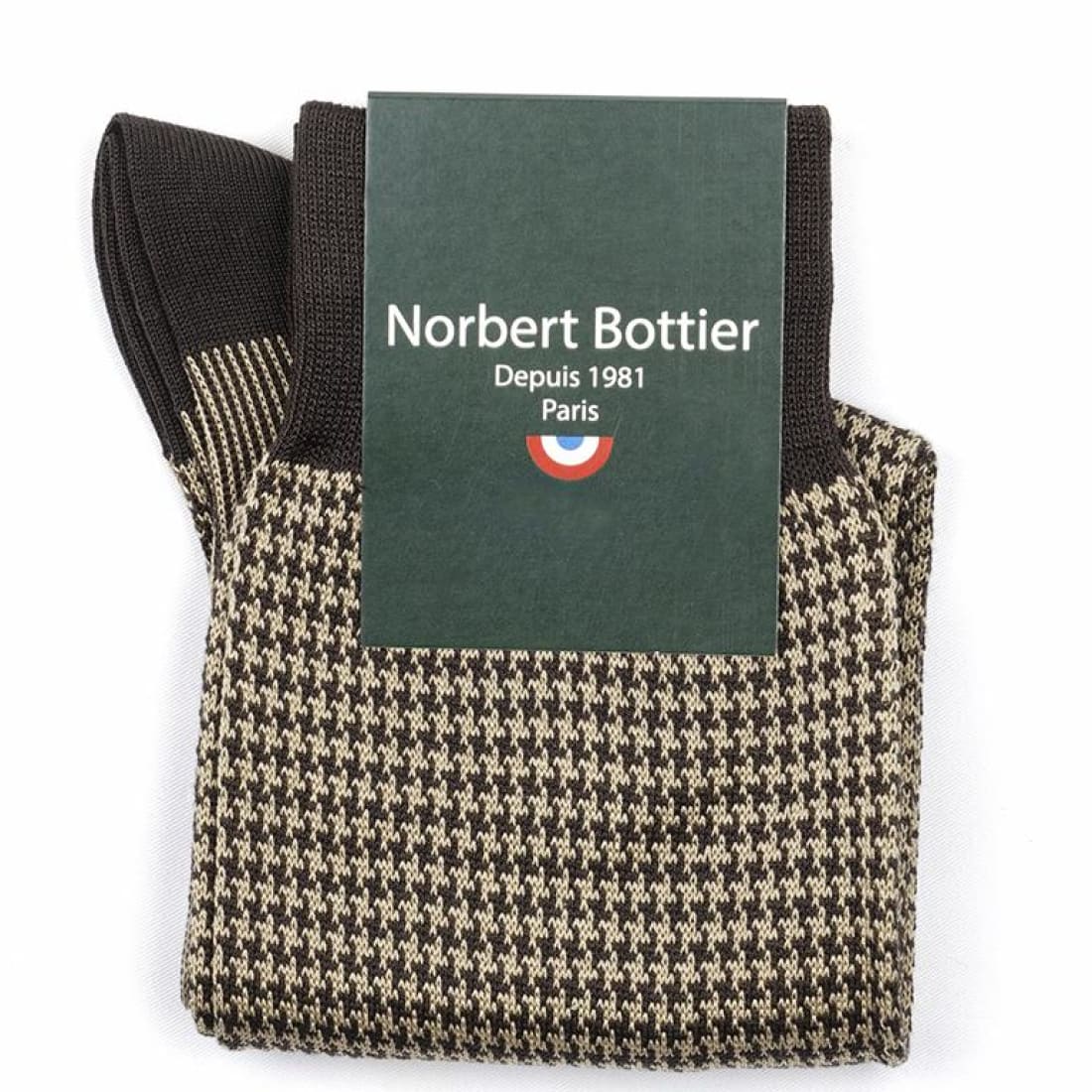 Chaussettes Pied de Poule en fil d'Écosse Marron / Beige - Norbert Bottier
