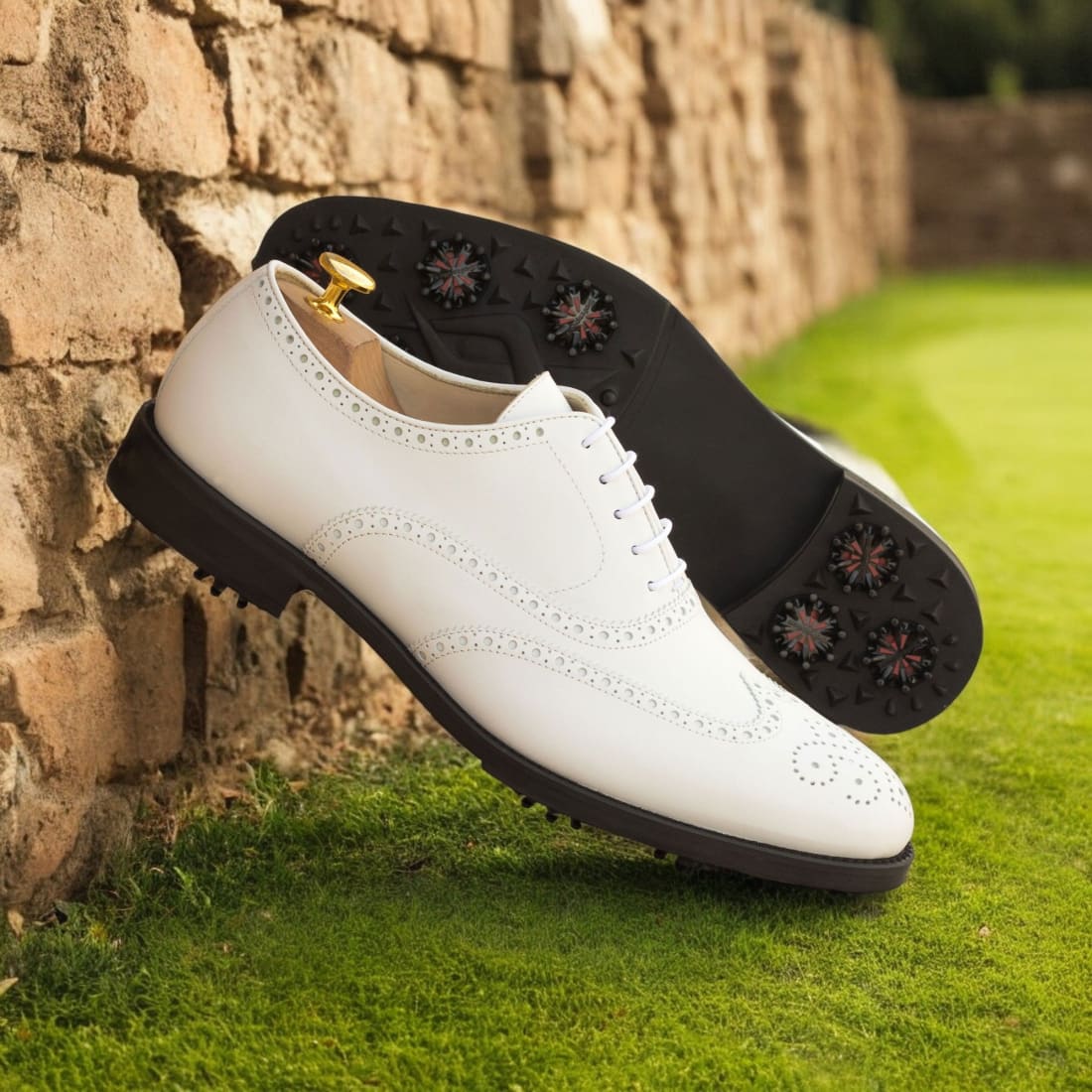 Derbies brogue à lacets de golf en cuir blanc - Chaussures