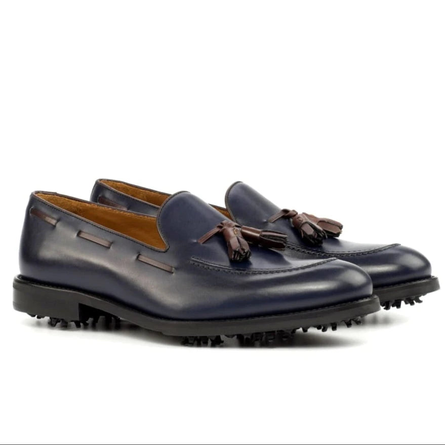 Mocassins à pampilles de golf en cuir marine - Chaussures