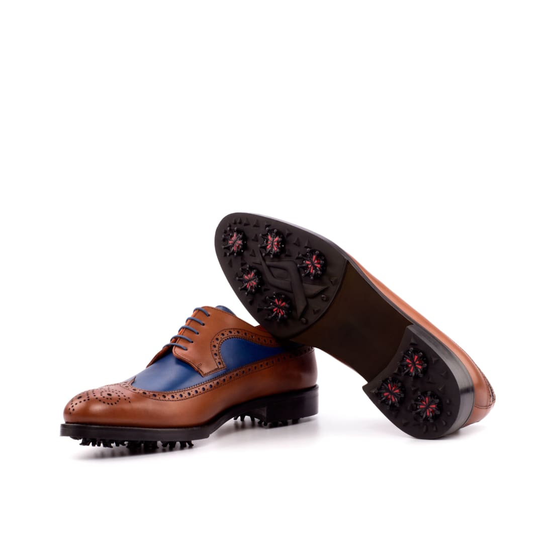 Richelieu brogue de golf en cuir gold et bleu - Chaussures