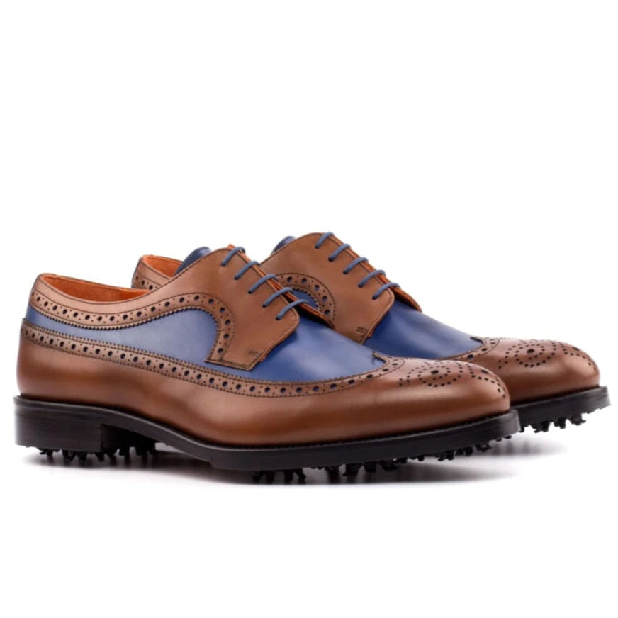 Richelieu brogue de golf en cuir gold et bleu - Chaussures