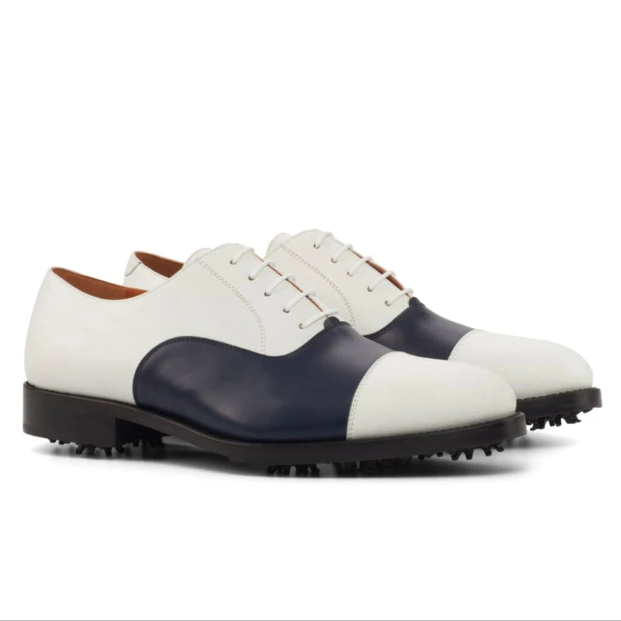 Richelieu de golf en cuir blanc et marine - Chaussures
