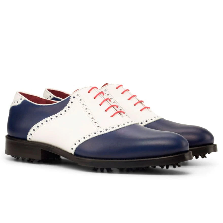 Richelieu de golf en cuir blanc et marine - Chaussures